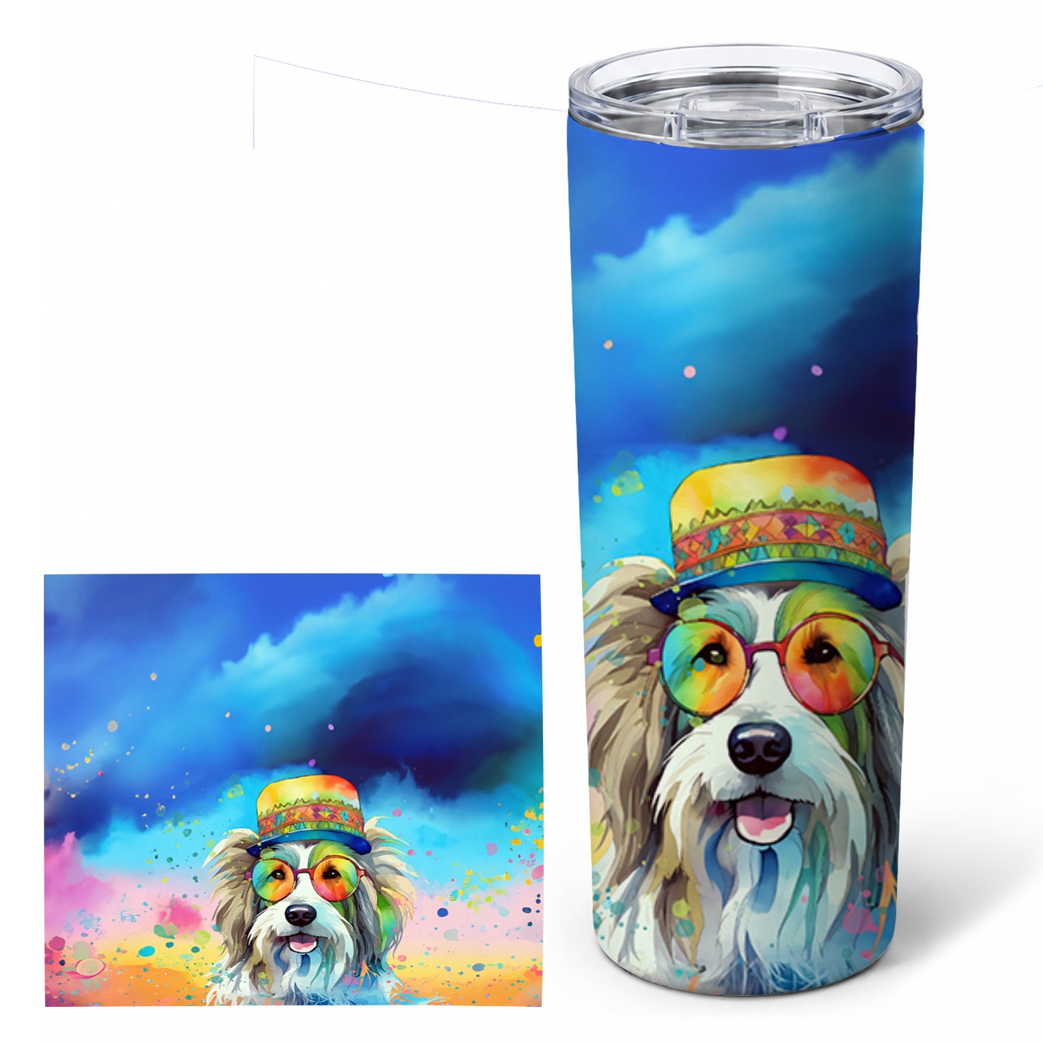 Bearded Collie Hippie Dawg Stainless Steel Skinny Tumbler 20 oz Vacuum Double Walled Reusable Insulated Travel Cup