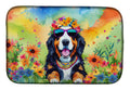 Bernese Mountain Dog Hippie Dawg Dish Drying Mat Absorbent Dish Drying Mat Pad for Kitchen Counter Dish Drainer Mat for Countertop, 14 x 21", Multicolor