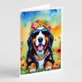 Bernese Mountain Dog Hippie Dawg Greeting Cards Pack of 8 Blank Cards with Envelopes Whimsical A7 Size 5x7