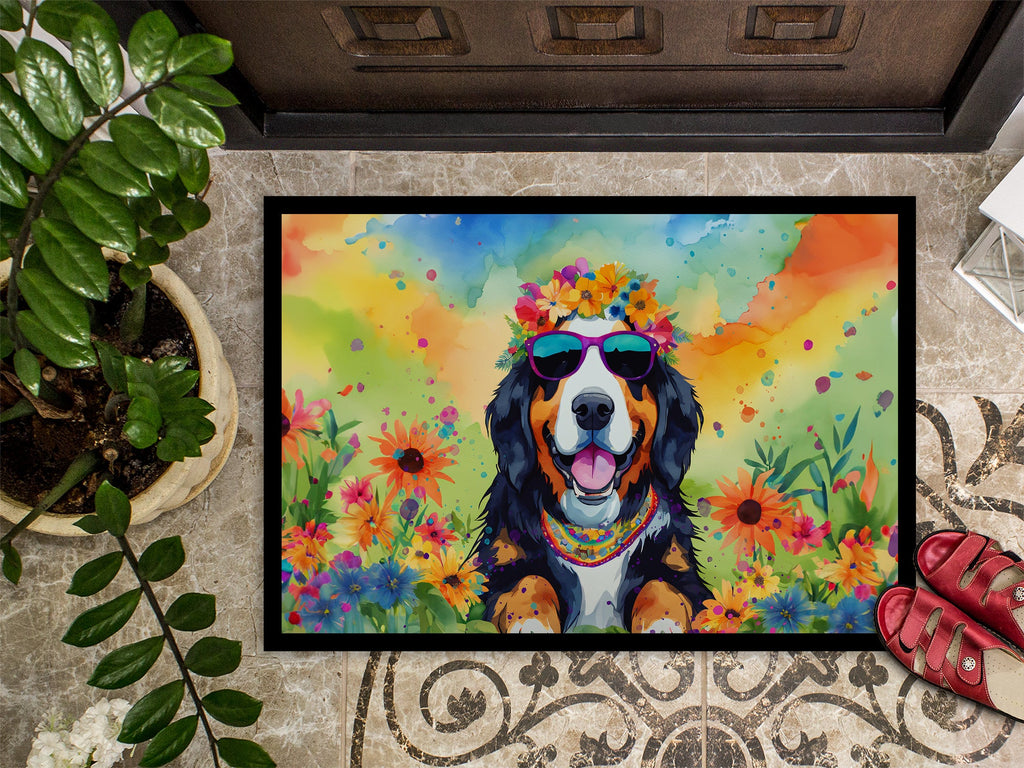 Bernese Mountain Dog Hippie Dawg Doormat Indoor Outdoor 24H X 36W Front Door Mat Rugs for Entryway, Non Slip Washable Low Pile,