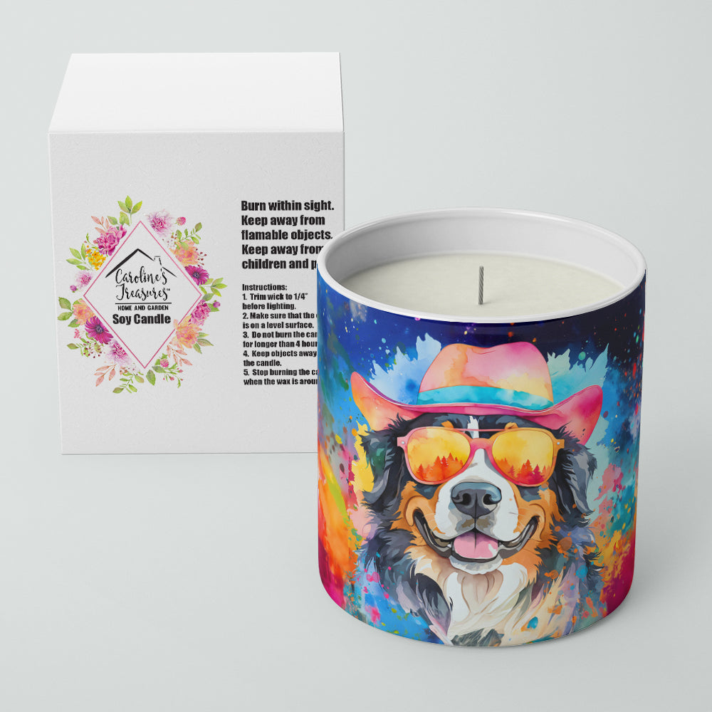 Bernese Mountain Dog Hippie Dawg Decorative Soy Candle Nature Soy Wax Essential Oil Home Decor Ideal for Bedroom Kitchen Bath Office Gift, 10 oz