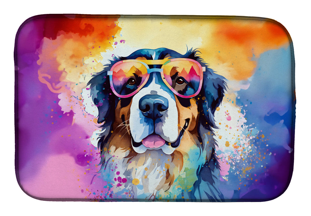 Bernese Mountain Dog Hippie Dawg Dish Drying Mat Absorbent Dish Drying Mat Pad for Kitchen Counter Dish Drainer Mat for Countertop, 14 x 21", Multicolor