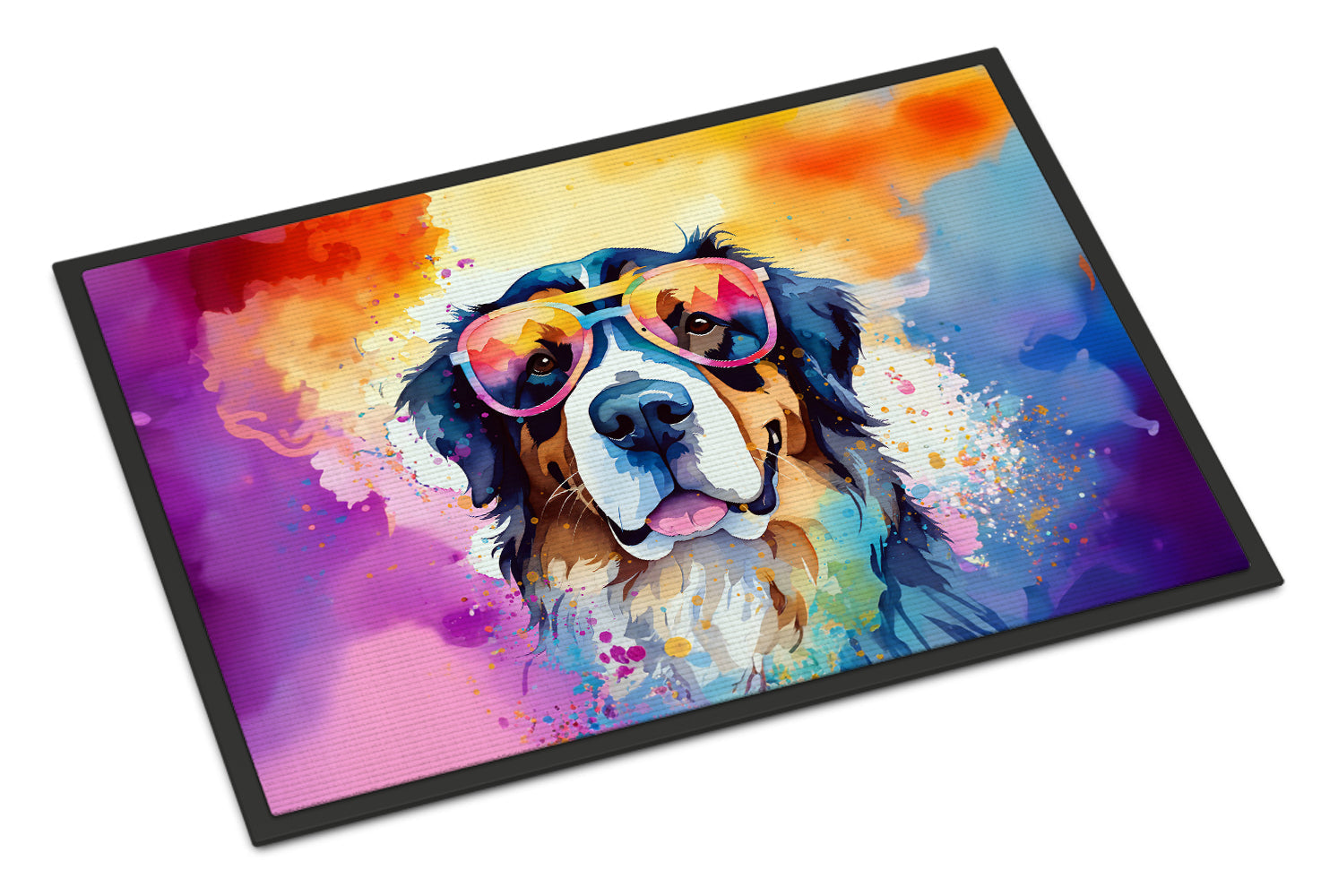 Bernese Mountain Dog Hippie Dawg Doormat Indoor Outdoor 24H X 36W Front Door Mat Rugs for Entryway, Non Slip Washable Low Pile,
