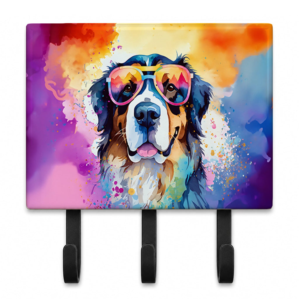 Bernese Mountain Dog Hippie Dawg Leash or Key Holder Wall Hooks, Coat Rack Wall Mount, for Hanging Keys, Towels, Aprons, Leashes