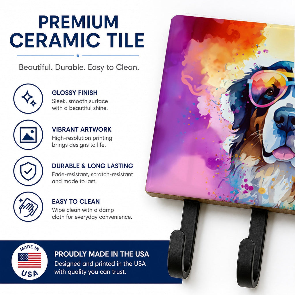 Bernese Mountain Dog Hippie Dawg Leash or Key Holder Wall Hooks, Coat Rack Wall Mount, for Hanging Keys, Towels, Aprons, Leashes