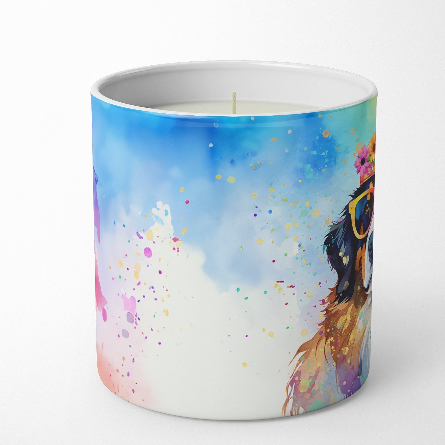 Bernese Mountain Dog Hippie Dawg Decorative Soy Candle Nature Soy Wax Essential Oil Home Decor Ideal for Bedroom Kitchen Bath Office Gift, 10 oz