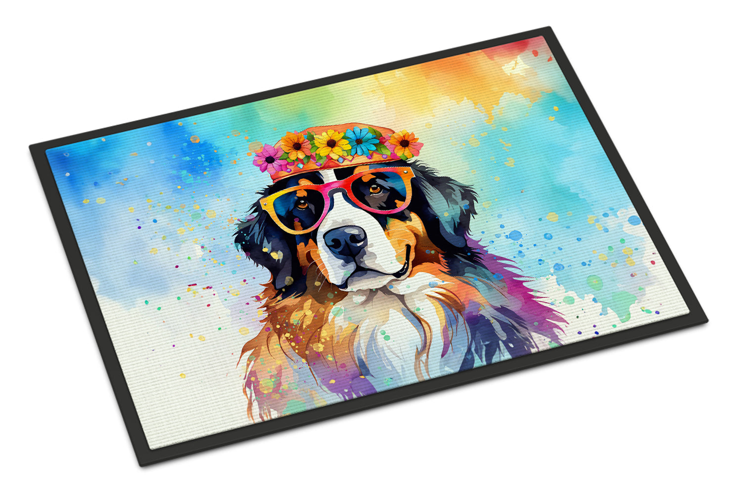 Bernese Mountain Dog Hippie Dawg Doormat Indoor Outdoor 24H X 36W Front Door Mat Rugs for Entryway, Non Slip Washable Low Pile,