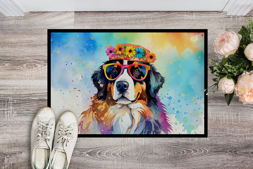 Bernese Mountain Dog Hippie Dawg Doormat Indoor Outdoor 24H X 36W Front Door Mat Rugs for Entryway, Non Slip Washable Low Pile,
