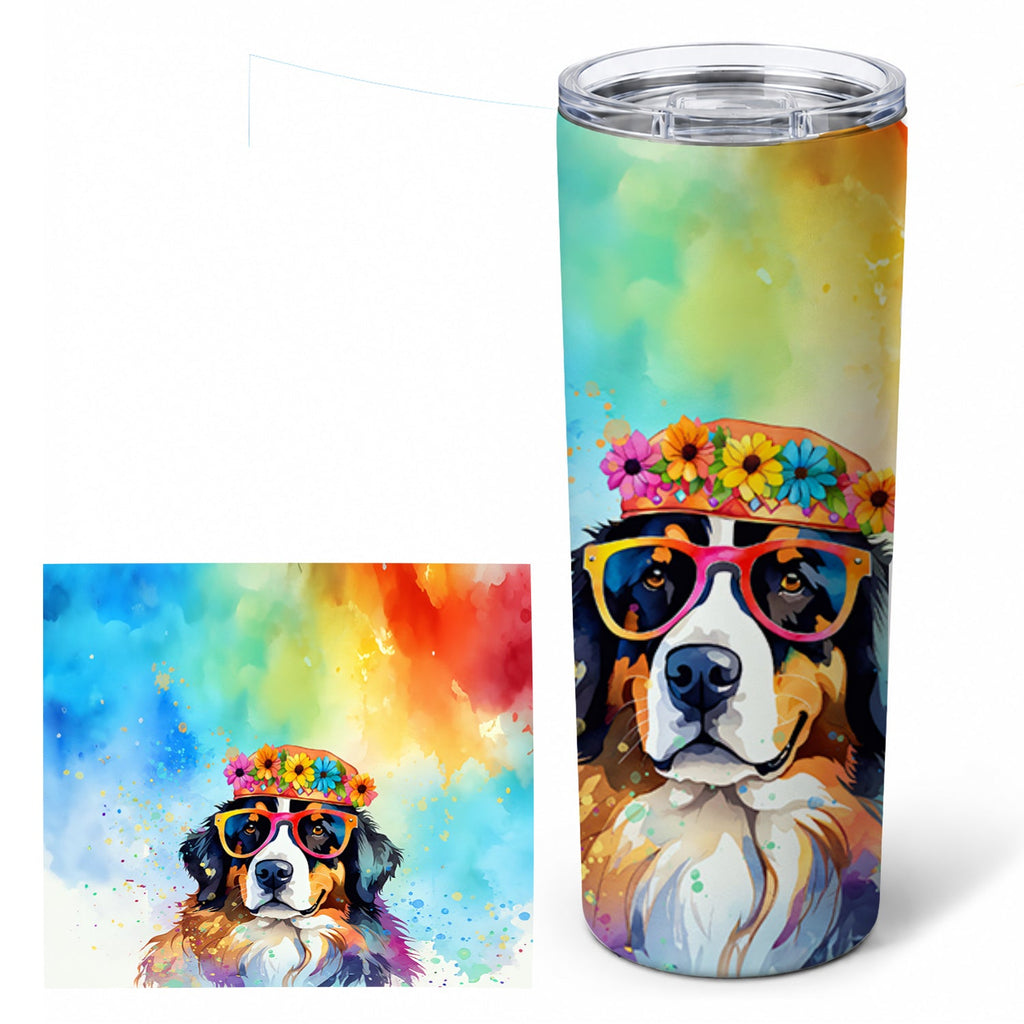 Bernese Mountain Dog Hippie Dawg Stainless Steel Skinny Tumbler 20 oz Vacuum Double Walled Reusable Insulated Travel Cup