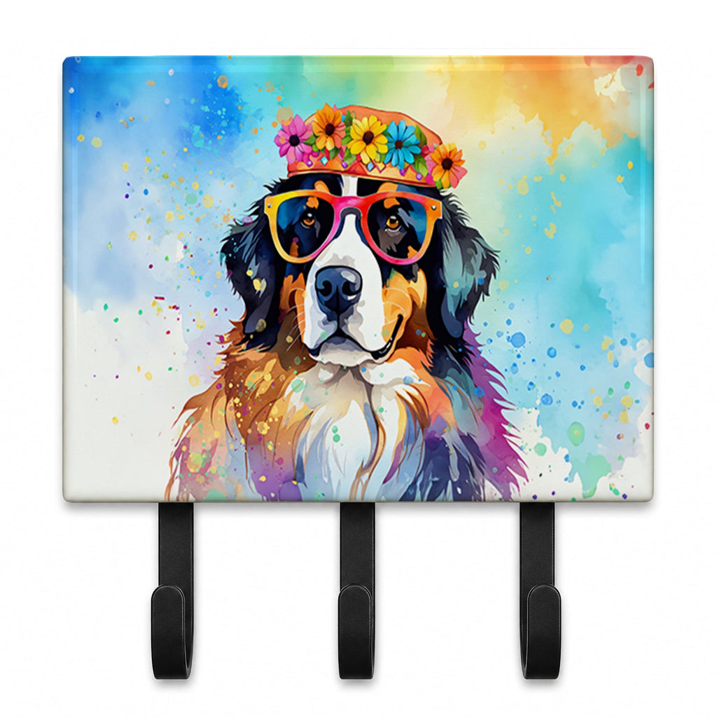 Bernese Mountain Dog Hippie Dawg Leash or Key Holder Wall Hooks, Coat Rack Wall Mount, for Hanging Keys, Towels, Aprons, Leashes