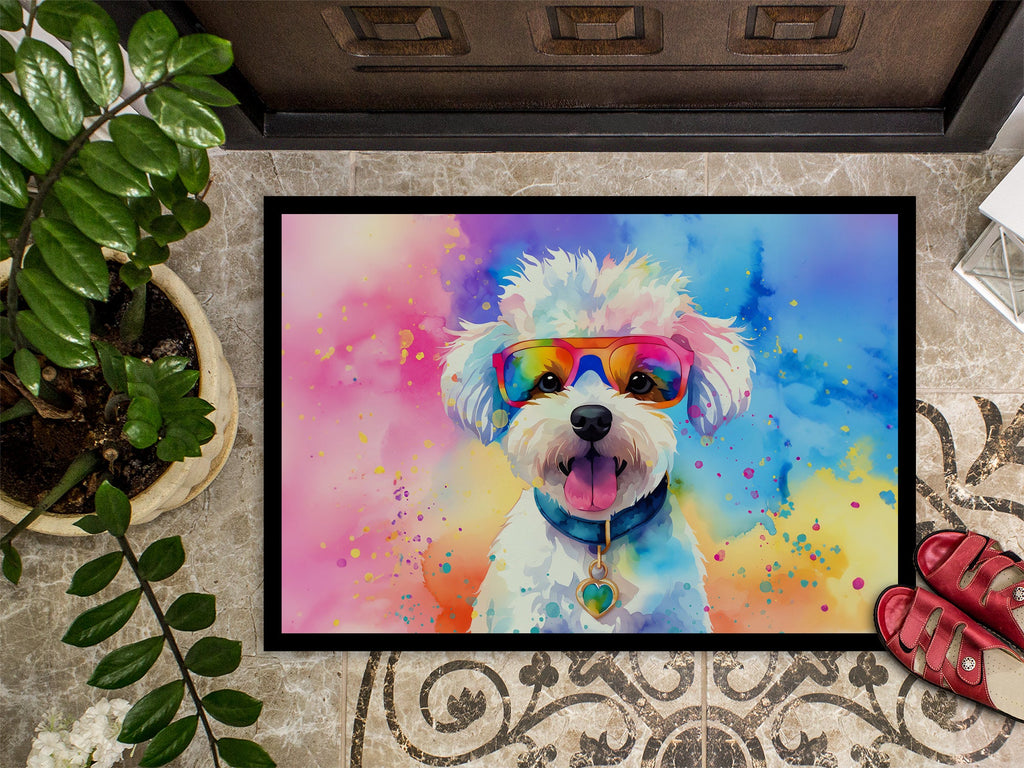 Bichon Frise Hippie Dawg Doormat Indoor Outdoor 24H X 36W Front Door Mat Rugs for Entryway, Non Slip Washable Low Pile,