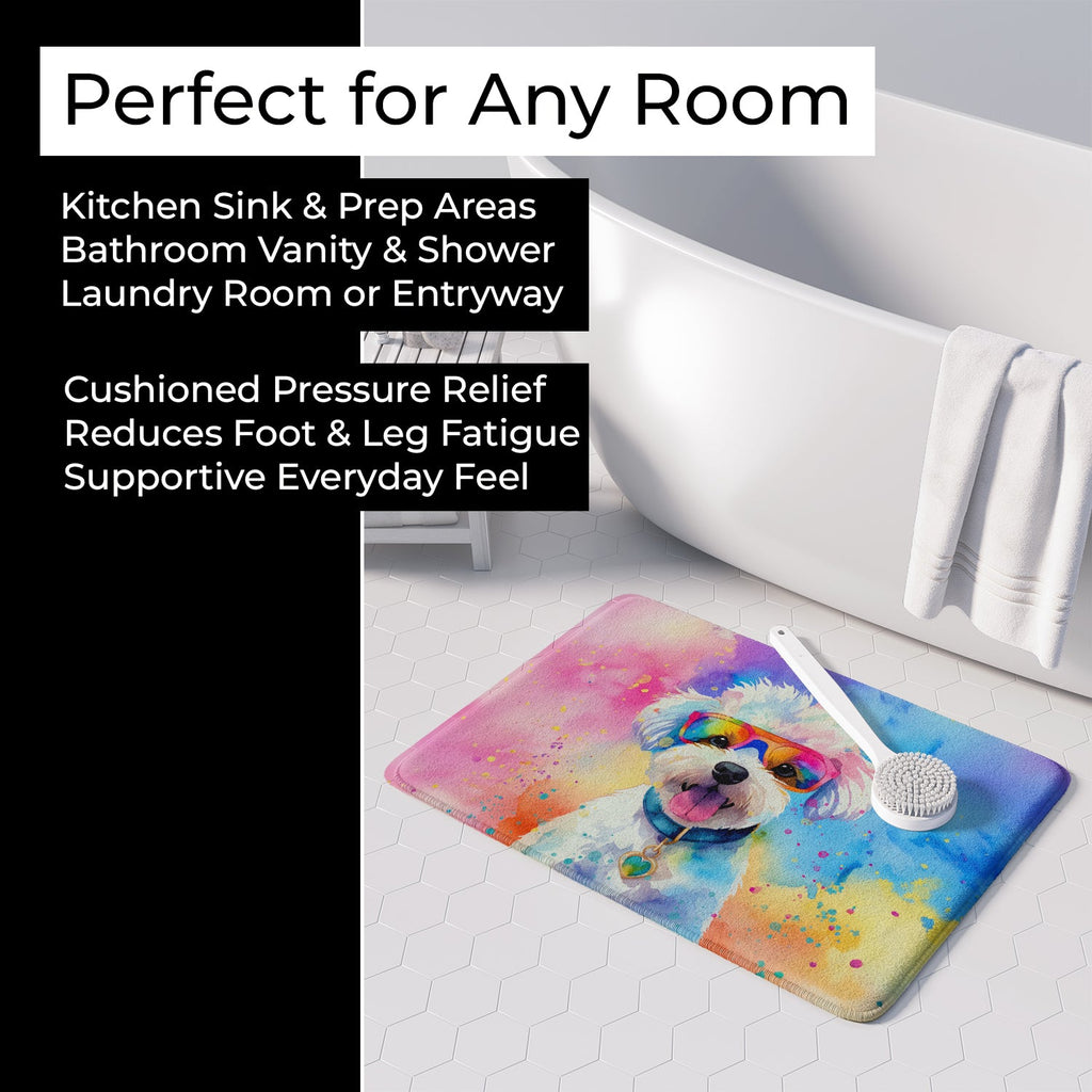 Bichon Frise Hippie Dawg Memory Foam Kitchen Mat Machine Washable Anti-Fatigue Cushion Comfort Bath or Kitchen Rug