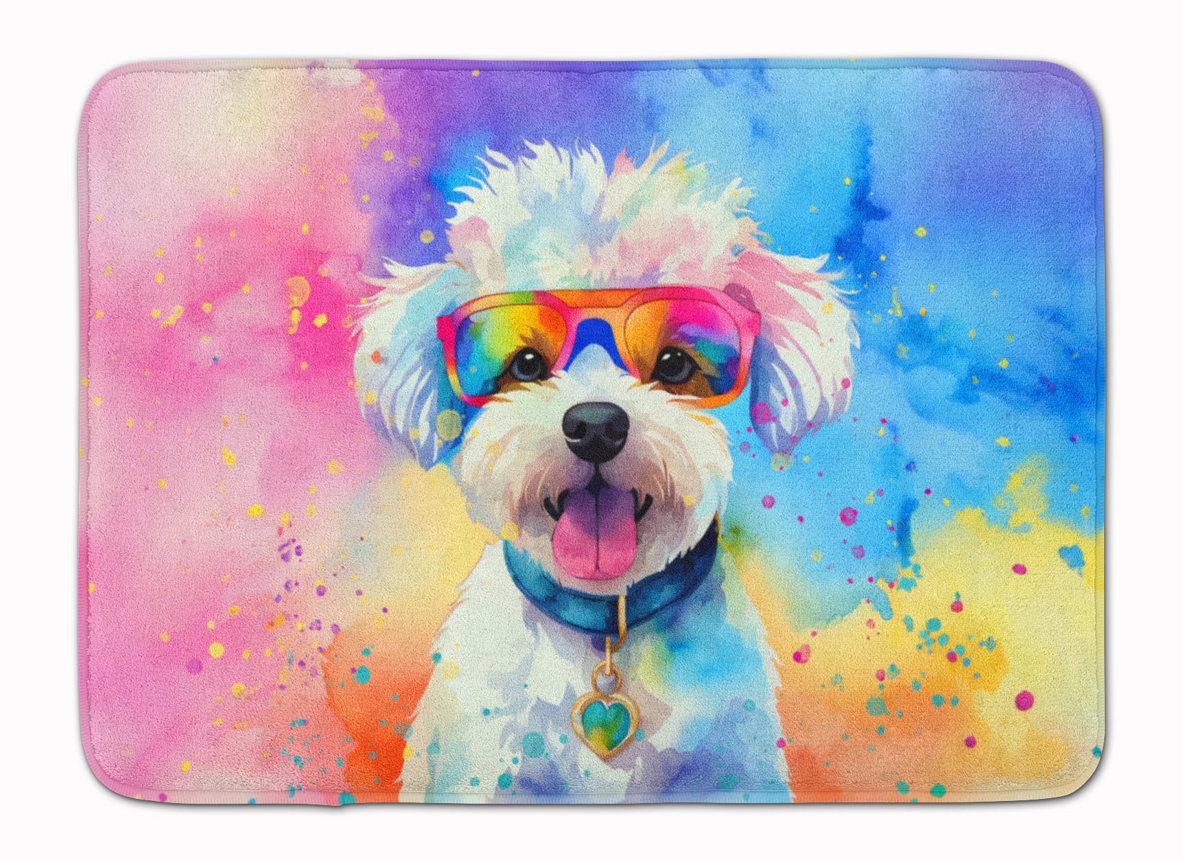 Bichon Frise Hippie Dawg Memory Foam Kitchen Mat Machine Washable Anti-Fatigue Cushion Comfort Bath or Kitchen Rug