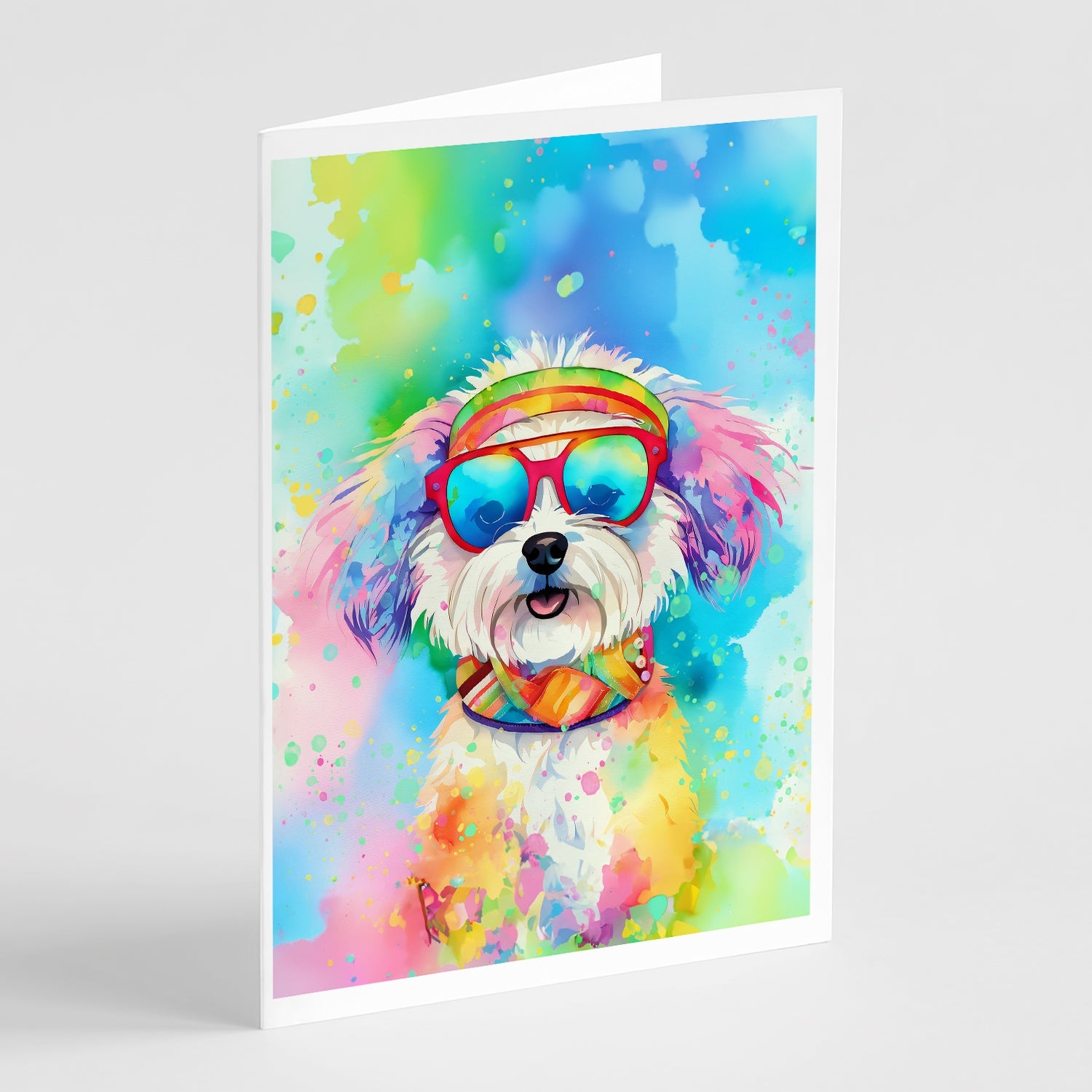 Bichon Frise Hippie Dawg Greeting Cards Pack of 8 Blank Cards with Envelopes Whimsical A7 Size 5x7