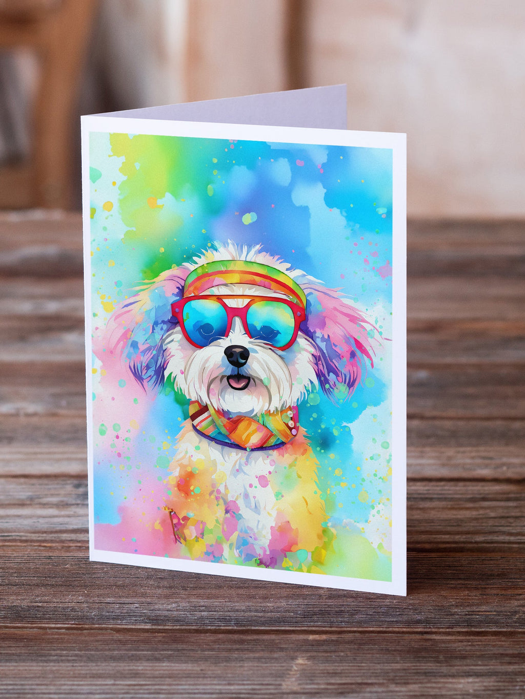Bichon Frise Hippie Dawg Greeting Cards Pack of 8 Blank Cards with Envelopes Whimsical A7 Size 5x7