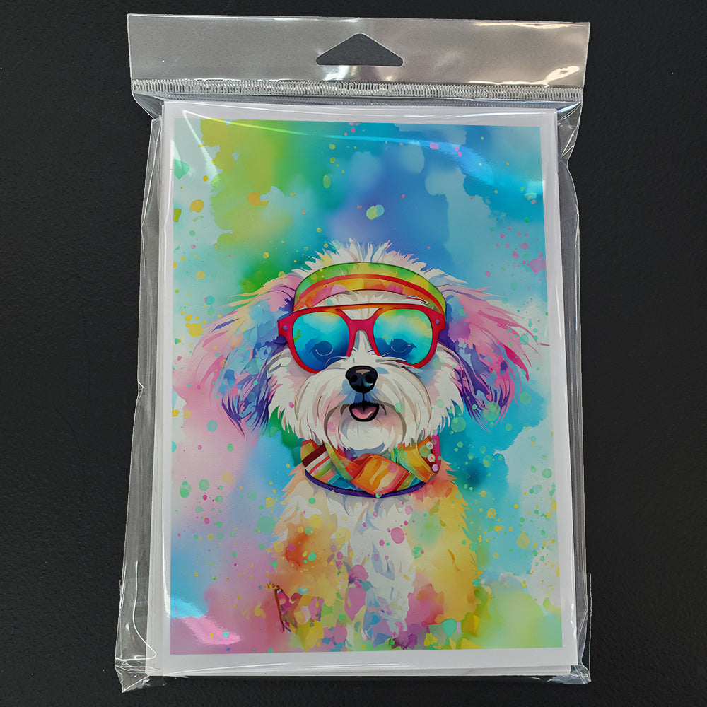 Bichon Frise Hippie Dawg Greeting Cards Pack of 8 Blank Cards with Envelopes Whimsical A7 Size 5x7