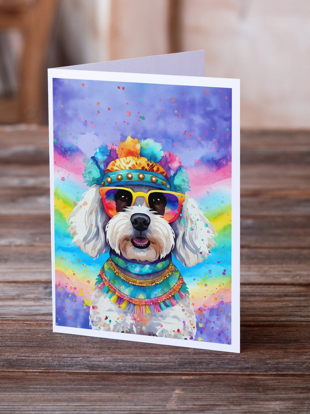 Bichon Frise Hippie Dawg Greeting Cards Pack of 8 Blank Cards with Envelopes Whimsical A7 Size 5x7