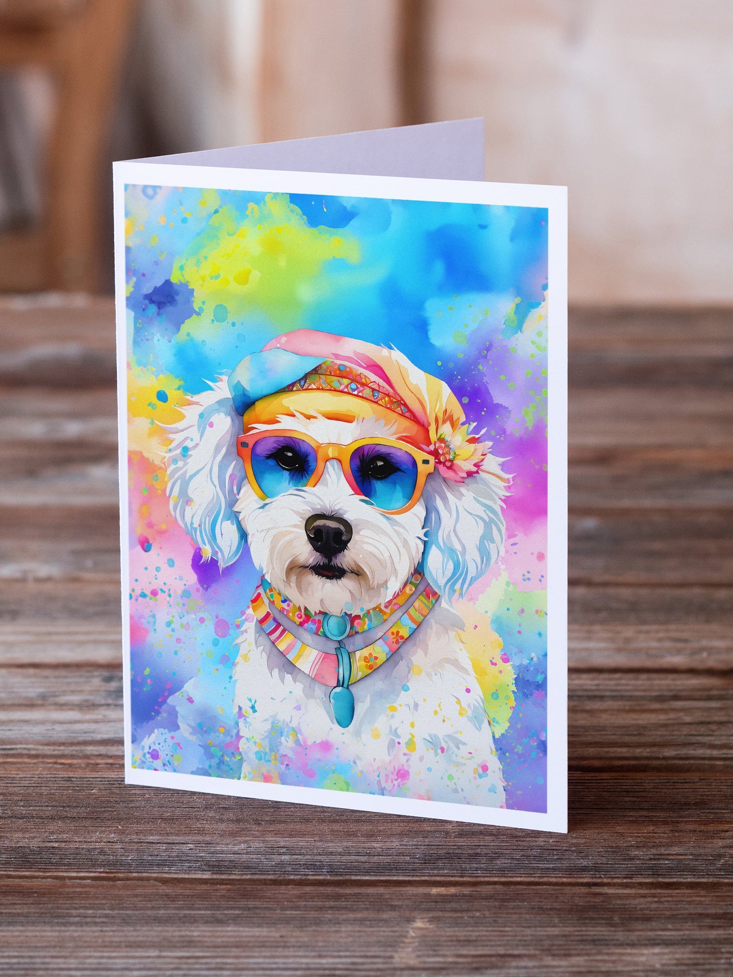 Bichon Frise Hippie Dawg Greeting Cards Pack of 8 Blank Cards with Envelopes Whimsical A7 Size 5x7