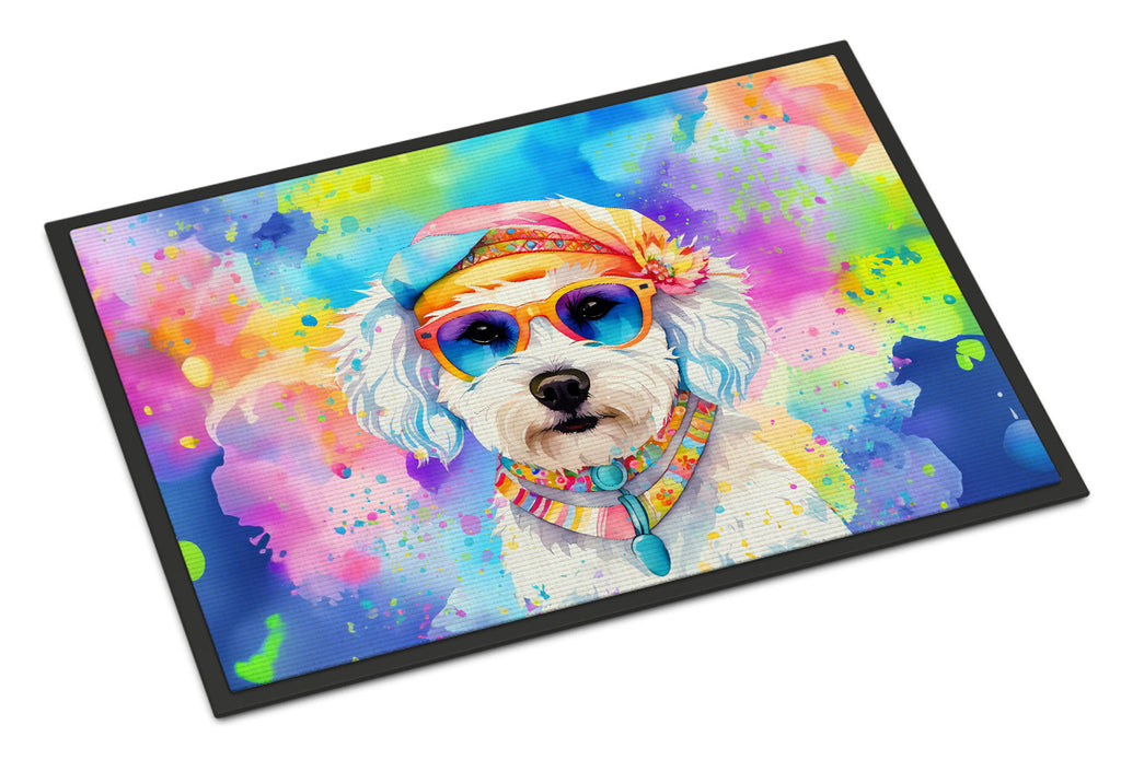Bichon Frise Hippie Dawg Doormat Indoor Outdoor 18H X 27W Front Door Mat Rugs for Entryway, Non Slip Washable