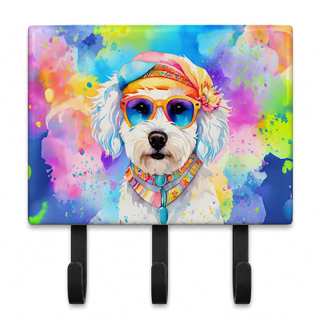 Bichon Frise Hippie Dawg Leash or Key Holder Wall Hooks, Coat Rack Wall Mount, for Hanging Keys, Towels, Aprons, Leashes