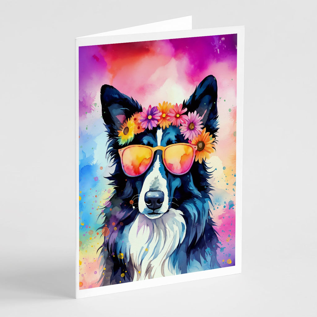 Border Collie Hippie Dawg Greeting Cards Pack of 8 Blank Cards with Envelopes Whimsical A7 Size 5x7