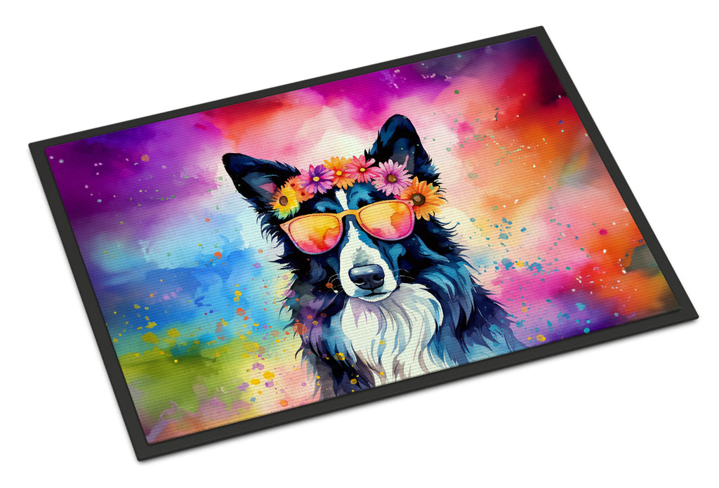 Border Collie Hippie Dawg Doormat Indoor Outdoor 24H X 36W Front Door Mat Rugs for Entryway, Non Slip Washable Low Pile,