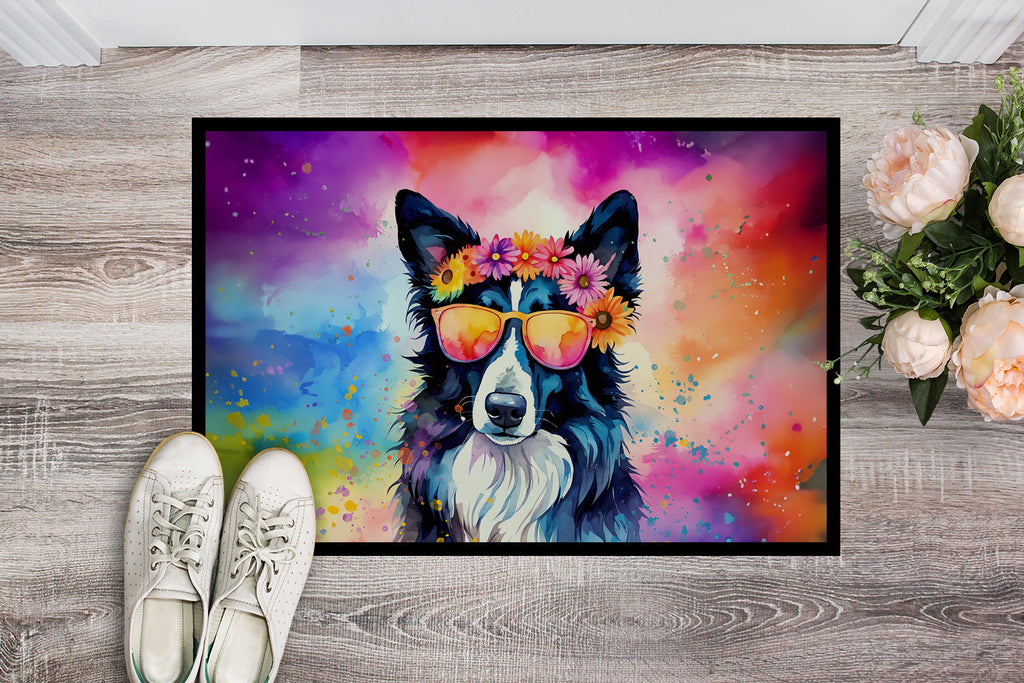 Border Collie Hippie Dawg Doormat Indoor Outdoor 24H X 36W Front Door Mat Rugs for Entryway, Non Slip Washable Low Pile,