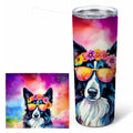 Border Collie Hippie Dawg Stainless Steel Skinny Tumbler 20 oz Vacuum Double Walled Reusable Insulated Travel Cup