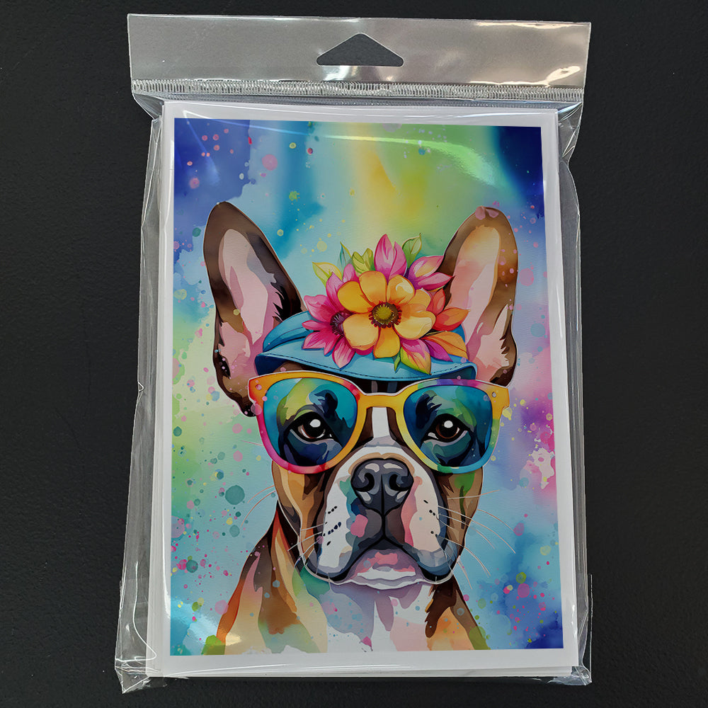 Boston Terrier Hippie Dawg Greeting Cards Pack of 8 Blank Cards with Envelopes Whimsical A7 Size 5x7