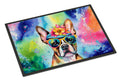 Boston Terrier Hippie Dawg Doormat Indoor Outdoor 18H X 27W Front Door Mat Rugs for Entryway, Non Slip Washable
