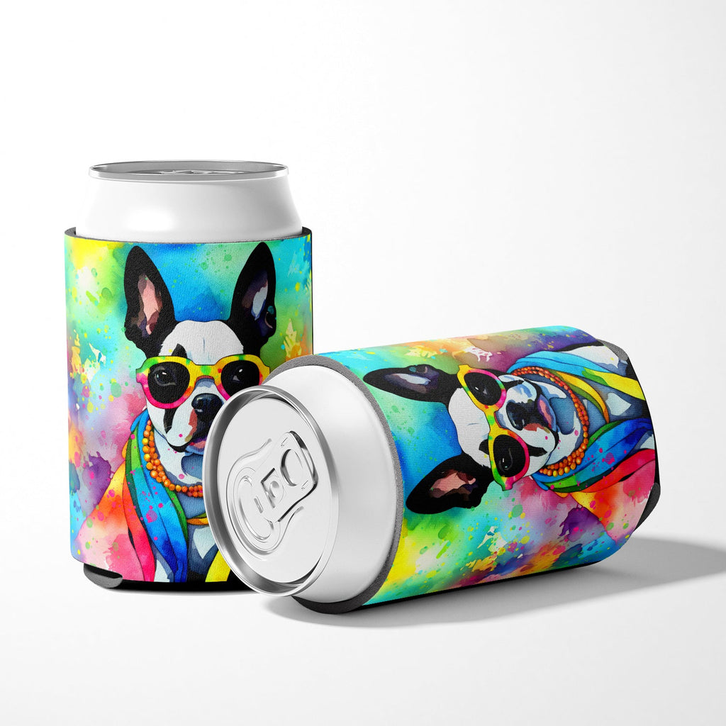 Boston Terrier Hippie Dawg Can or Bottle Hugger Cooler Sleeve for Standard 12 oz Cans, Insulated Foam Beer & Soda Can Hugger Reusable