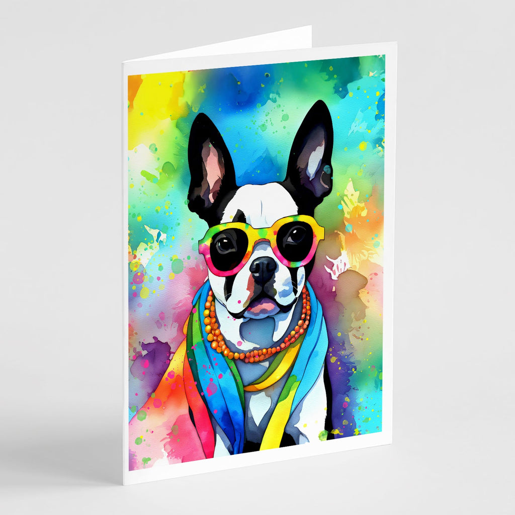 Boston Terrier Hippie Dawg Greeting Cards Pack of 8 Blank Cards with Envelopes Whimsical A7 Size 5x7