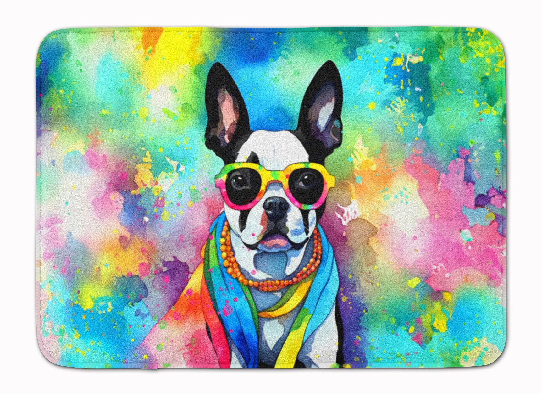 Boston Terrier Hippie Dawg Memory Foam Kitchen Mat Machine Washable Anti-Fatigue Cushion Comfort Bath or Kitchen Rug