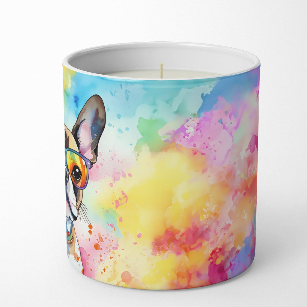 Boston Terrier Hippie Dawg Decorative Soy Candle Nature Soy Wax Essential Oil Home Decor Ideal for Bedroom Kitchen Bath Office Gift, 10 oz