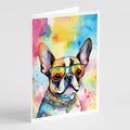 Boston Terrier Hippie Dawg Greeting Cards Pack of 8 Blank Cards with Envelopes Whimsical A7 Size 5x7