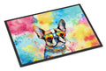 Boston Terrier Hippie Dawg Doormat Indoor Outdoor 24H X 36W Front Door Mat Rugs for Entryway, Non Slip Washable Low Pile,