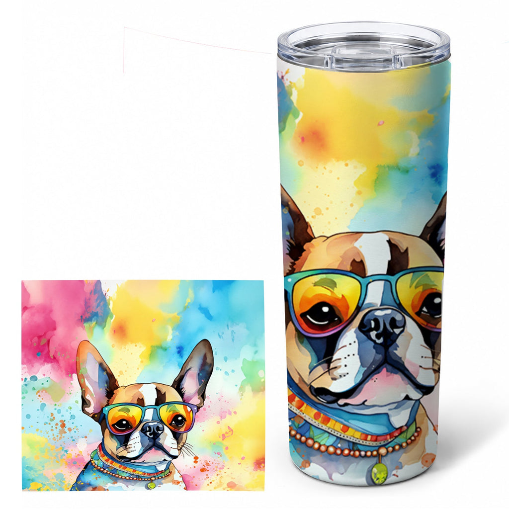 Boston Terrier Hippie Dawg Stainless Steel Skinny Tumbler 20 oz Vacuum Double Walled Reusable Insulated Travel Cup