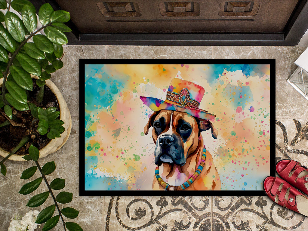 Boxer Hippie Dawg Doormat Indoor Outdoor 18H X 27W Front Door Mat Rugs for Entryway, Non Slip Washable