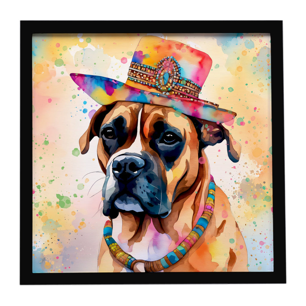 Boxer Hippie Dawg Framed Metal Print Bathroom, Kitchen, Office, Home Decor Wall Art Ready to Hang, Square, 8X8