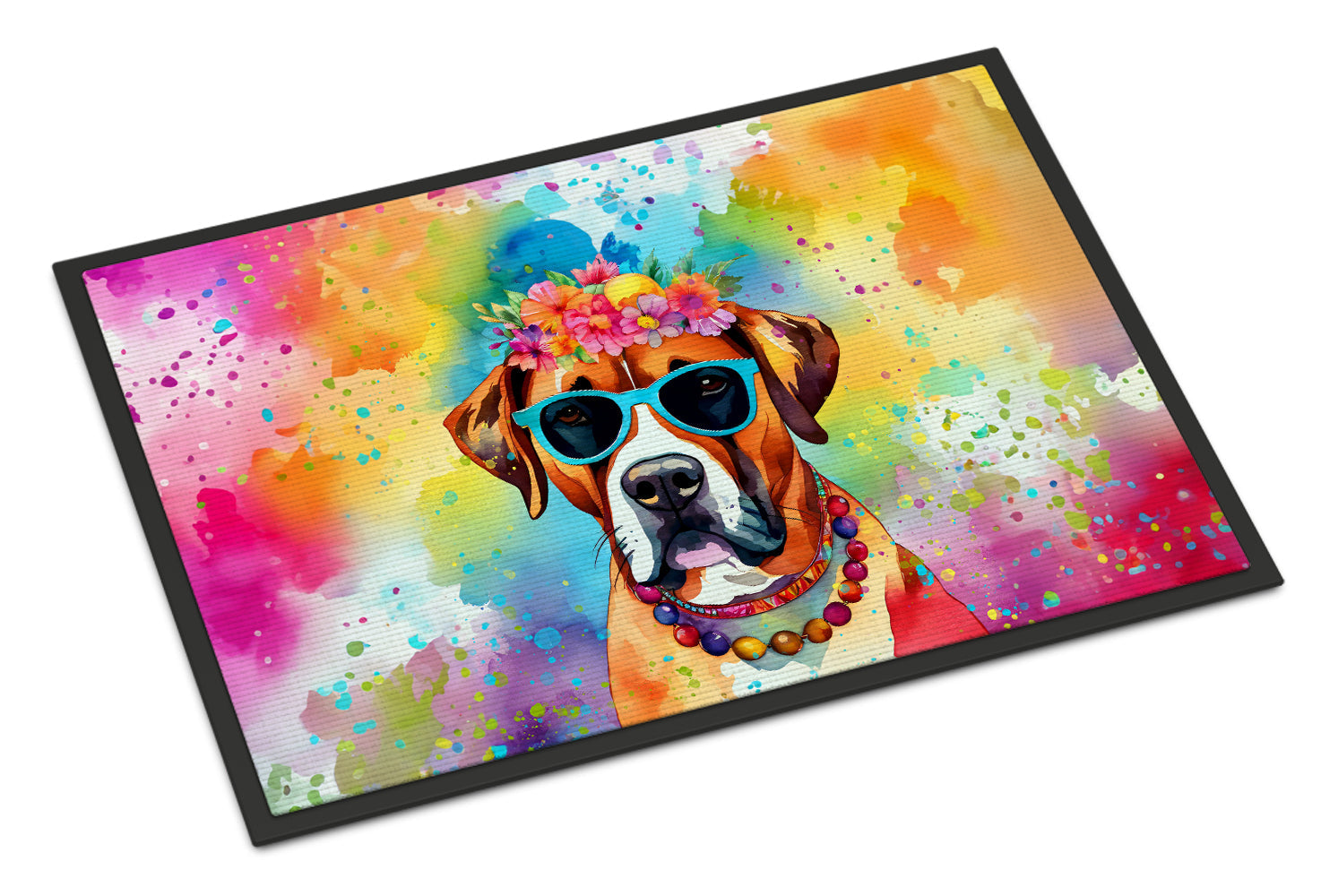 Boxer Hippie Dawg Doormat Indoor Outdoor 24H X 36W Front Door Mat Rugs for Entryway, Non Slip Washable Low Pile,