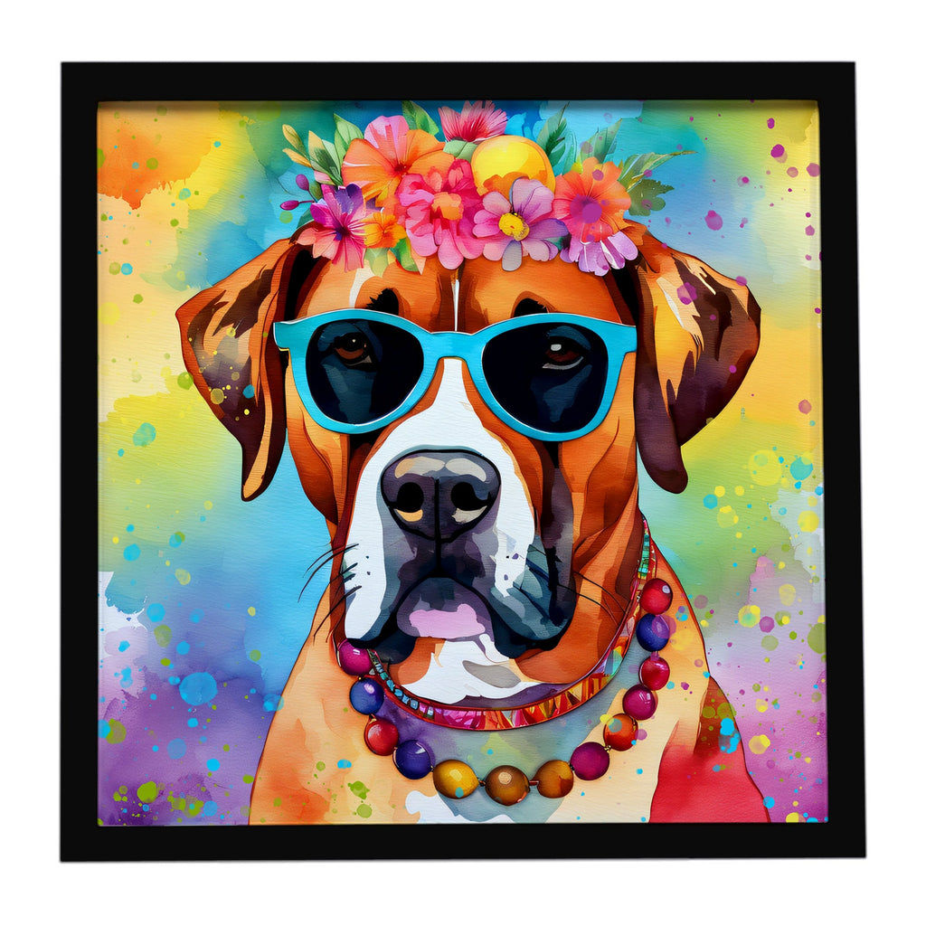 Boxer Hippie Dawg Framed Metal Print Bathroom, Kitchen, Office, Home Decor Wall Art Ready to Hang, Square, 8X8
