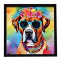 Boxer Hippie Dawg Framed Metal Print Bathroom, Kitchen, Office, Home Decor Wall Art Ready to Hang, Square, 8X8