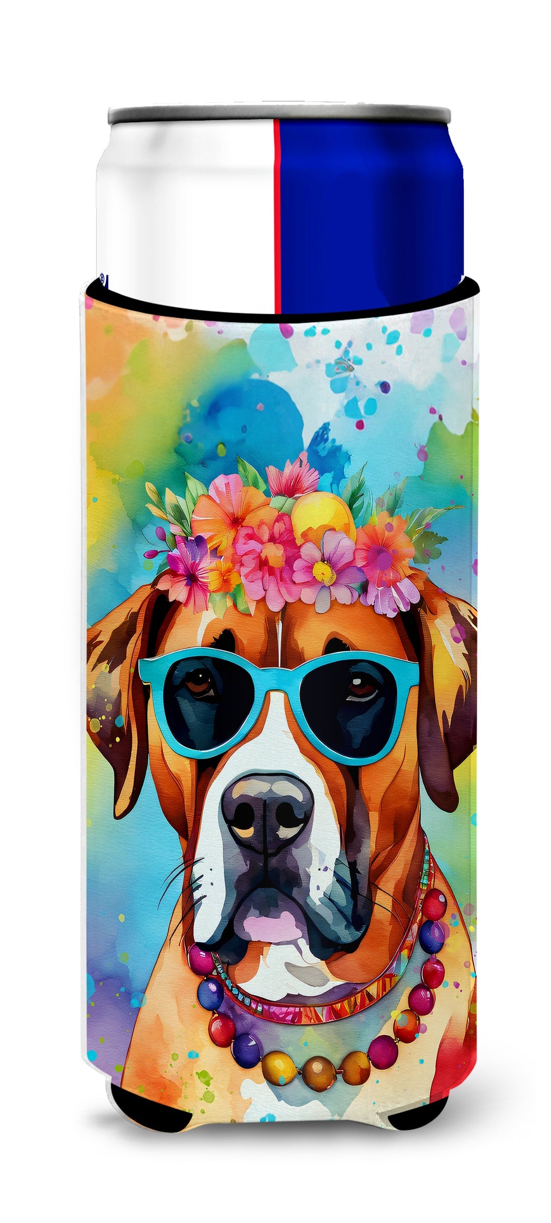 Boxer Hippie Dawg Slim Can Hugger , Insulated Foam Hugger for 12 oz Slim Cans, Beer Bottles & Water Bottles, Printed in USA