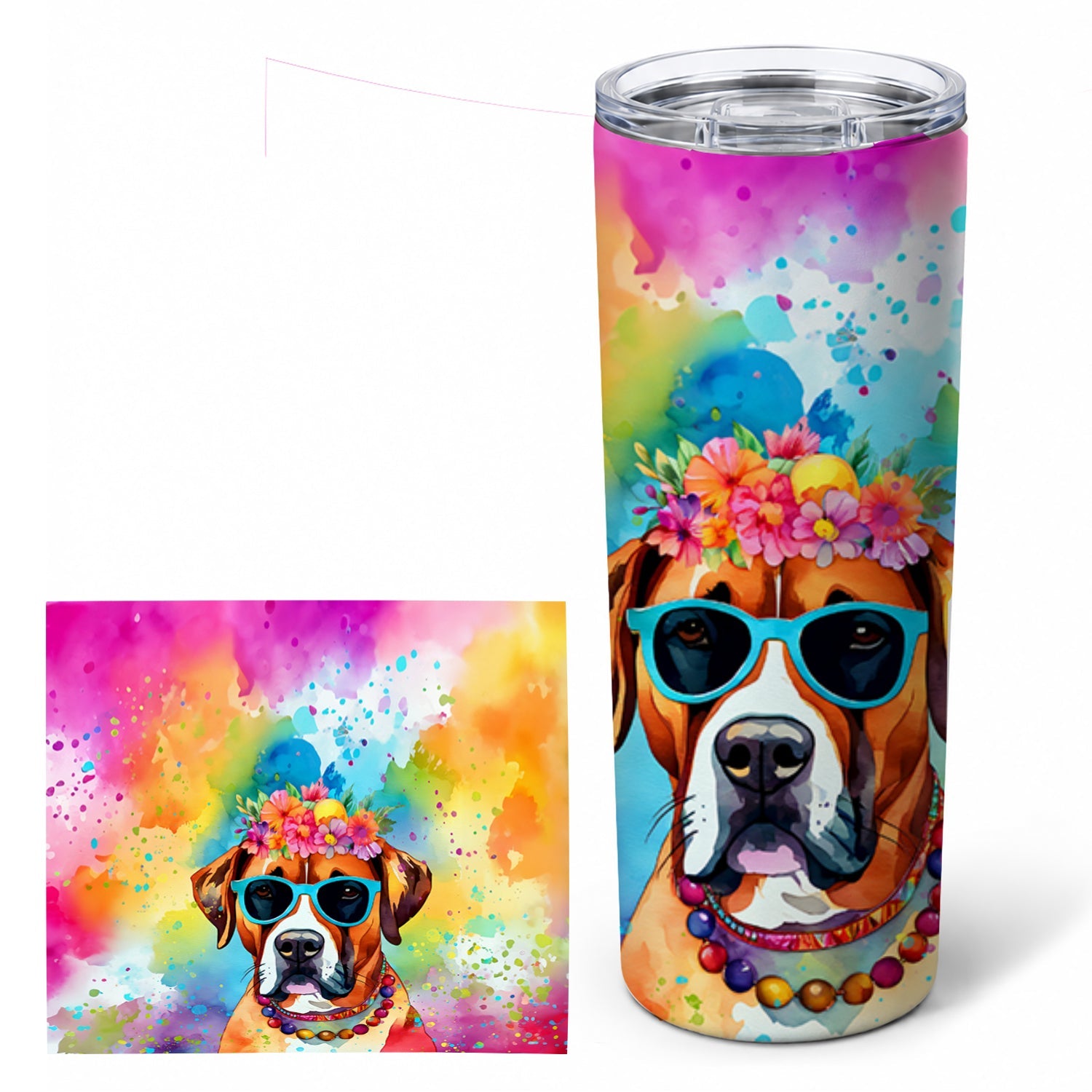 Boxer Hippie Dawg Stainless Steel Skinny Tumbler 20 oz Vacuum Double Walled Reusable Insulated Travel Cup