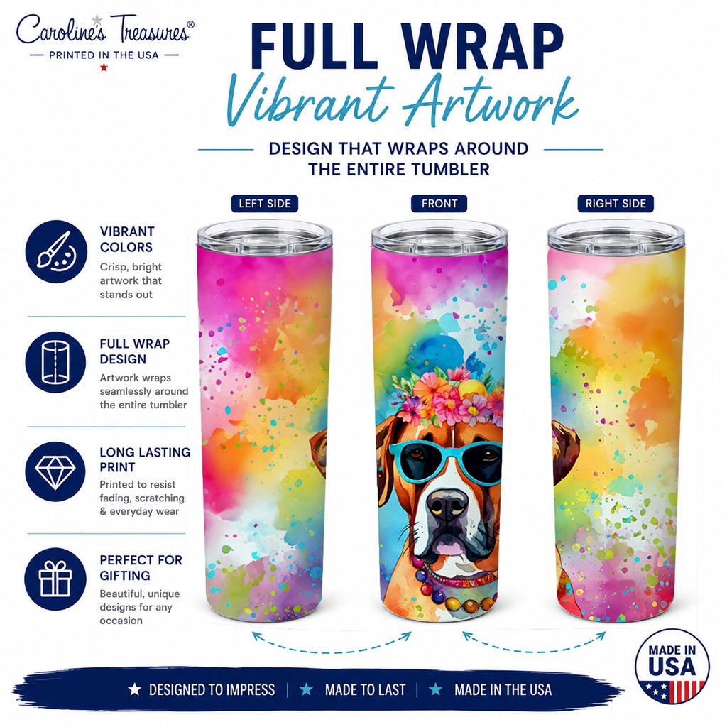 Boxer Hippie Dawg Stainless Steel Skinny Tumbler 20 oz Vacuum Double Walled Reusable Insulated Travel Cup