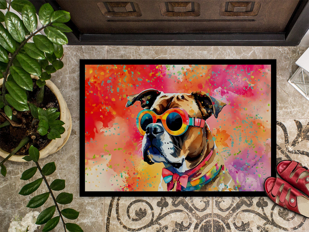 Boxer Hippie Dawg Doormat Indoor Outdoor 24H X 36W Front Door Mat Rugs for Entryway, Non Slip Washable Low Pile,