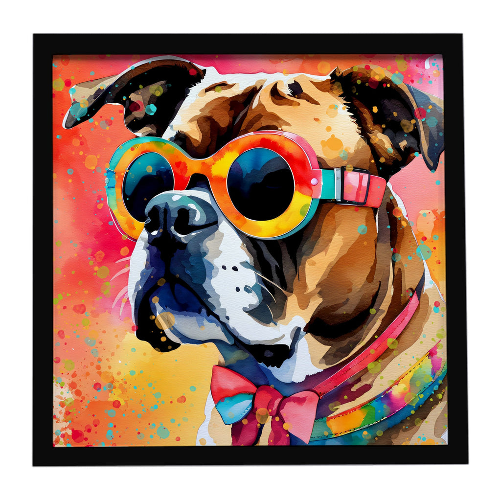 Boxer Hippie Dawg Framed Metal Print Bathroom, Kitchen, Office, Home Decor Wall Art Ready to Hang, Square, 8X8