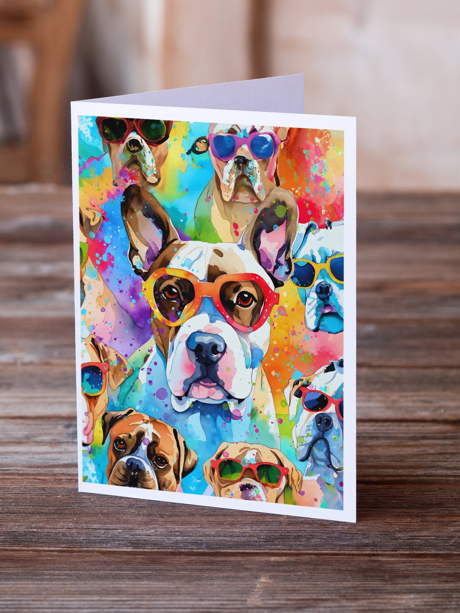 Boxer Hippie Dawg Greeting Cards Pack of 8 Blank Cards with Envelopes Whimsical A7 Size 5x7