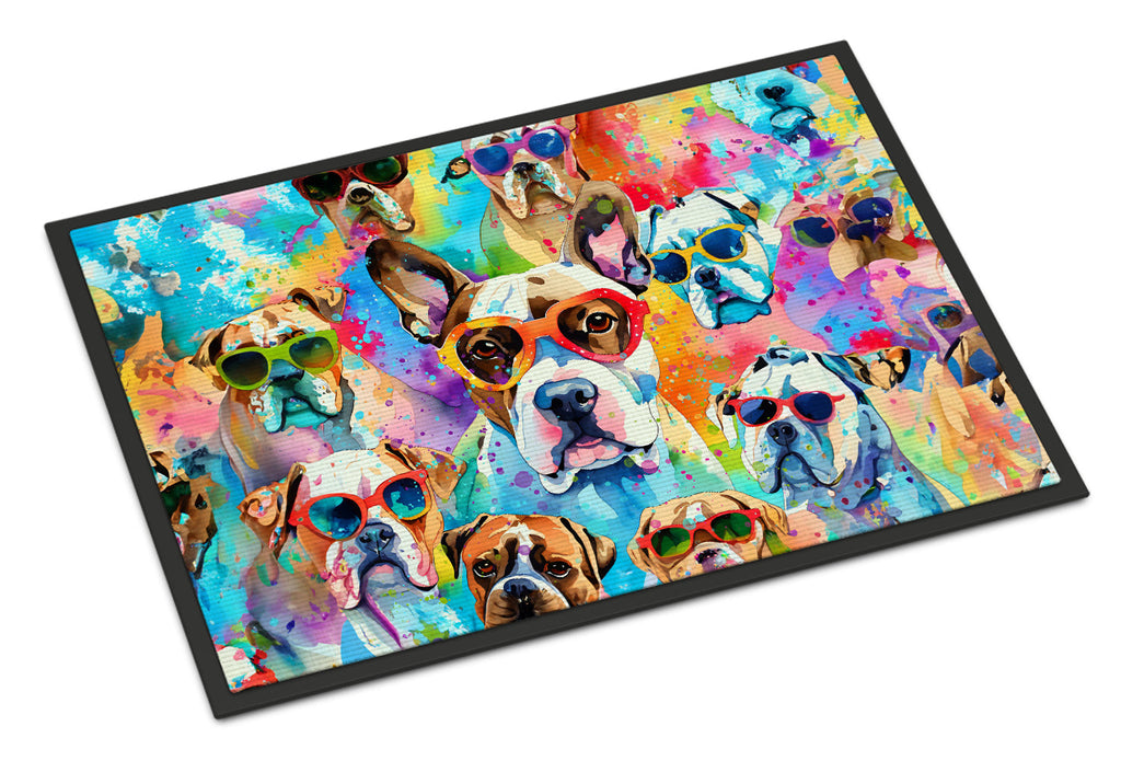 Boxer Hippie Dawg Doormat Indoor Outdoor 24H X 36W Front Door Mat Rugs for Entryway, Non Slip Washable Low Pile,