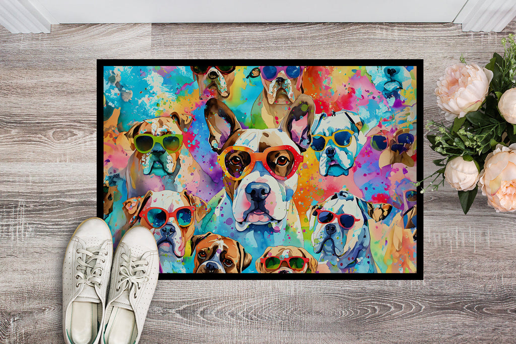 Boxer Hippie Dawg Doormat Indoor Outdoor 24H X 36W Front Door Mat Rugs for Entryway, Non Slip Washable Low Pile,